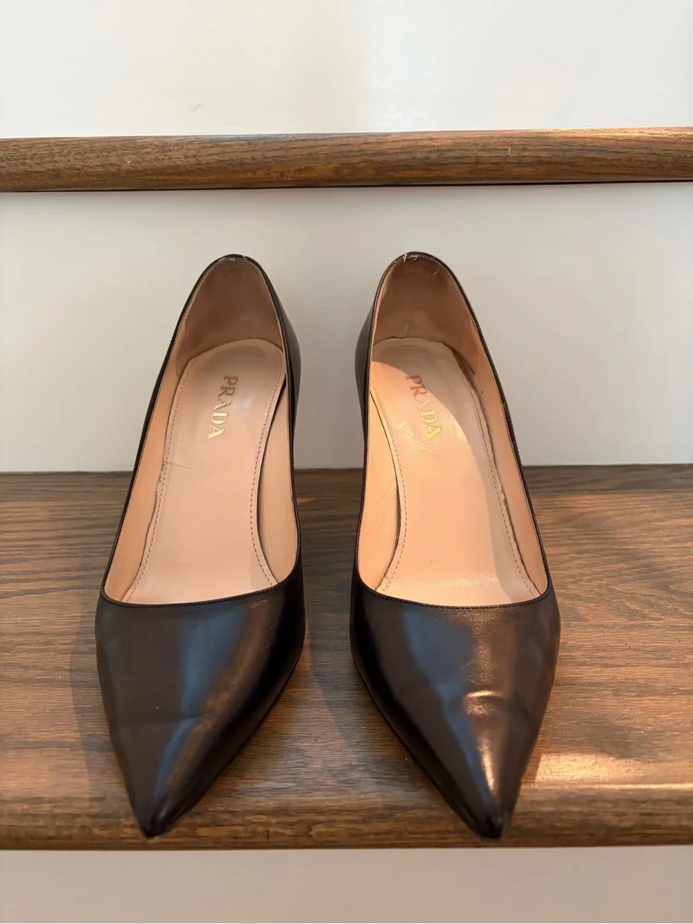 Prada Black Leather Pointed-Toe Stiletto Pumps, 85mm, Size 38